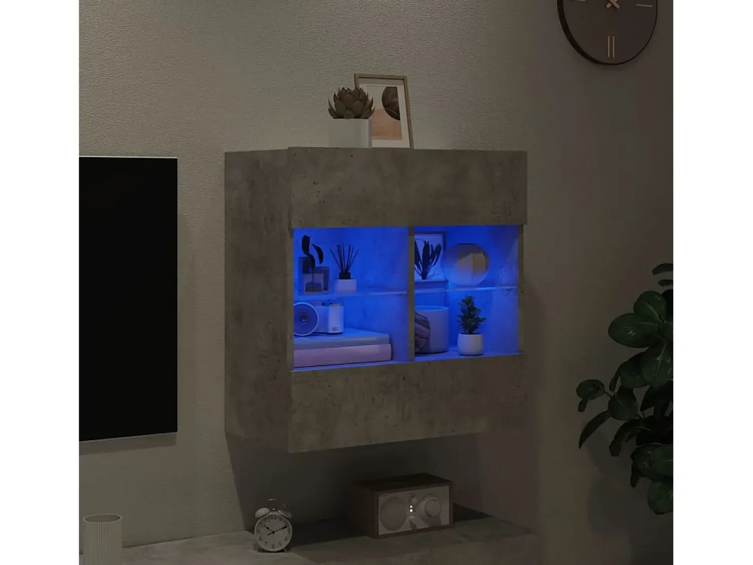 Móvel parede p/ TV c/ luzes LED 58,5x30x60,5 cm cinza cimento PT268117 Cinzento