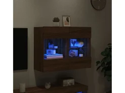Móvel De Tv| Móvel parede p/ TV luzes LED 78,5x30x60,5 cm carvalho PT197408 Castanho