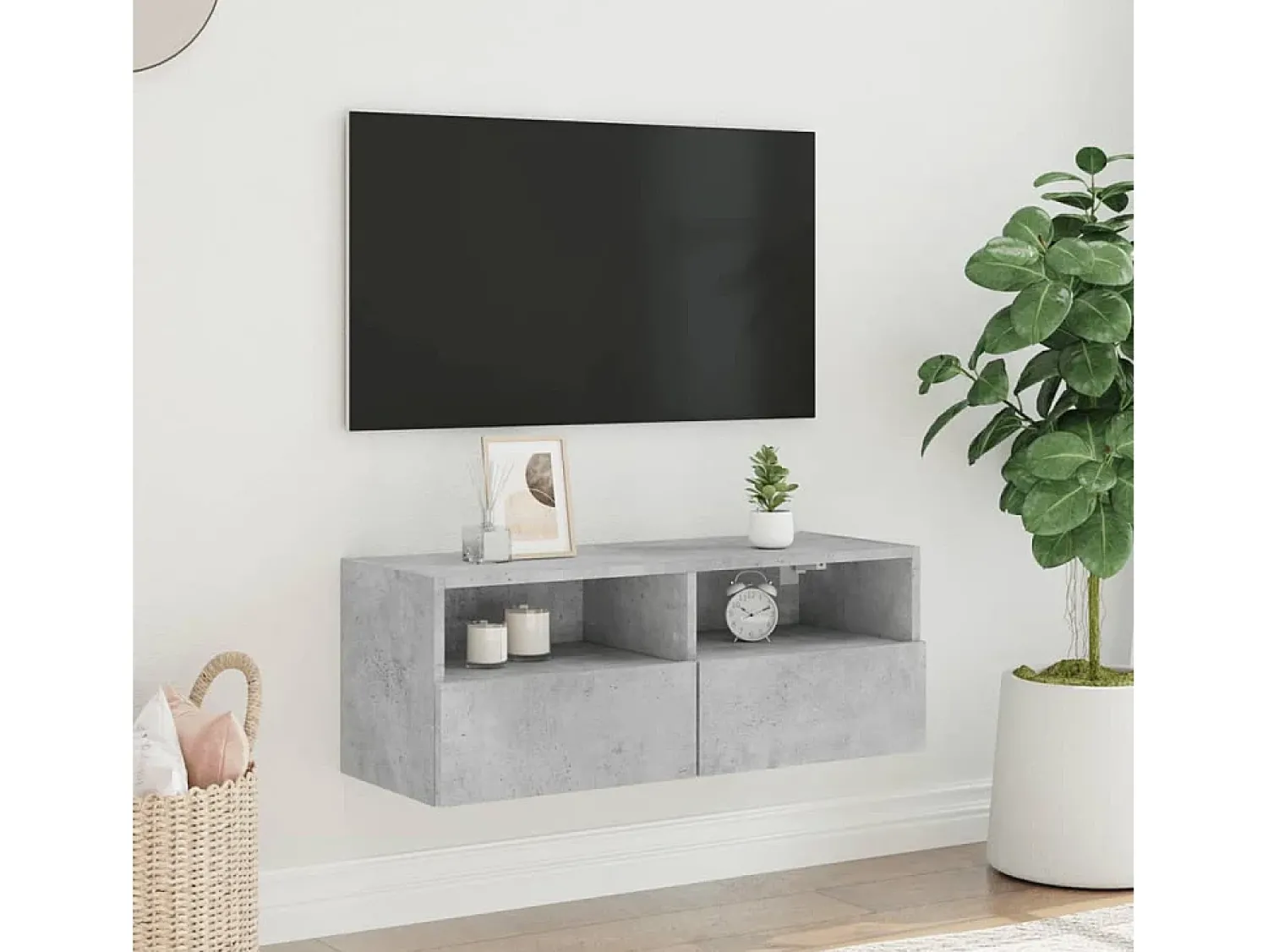 Móvel parede p/ TV 80x30x30 cm derivados madeira cinza cimento PT256779^ Móvel De Tv