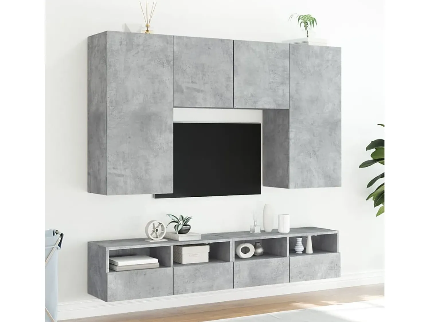 Móvel parede p/ TV 80x30x30 cm derivados madeira cinza cimento PT256779^ Móvel De Tv
