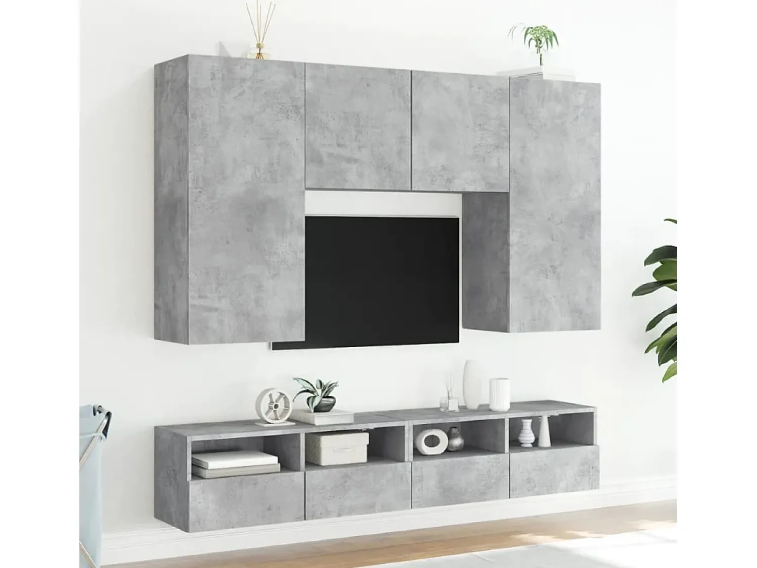 Móvel De Tv* Móvel parede p/ TV 100x30x30 cm derivados madeira cinza cimento PT184439 Cinzento