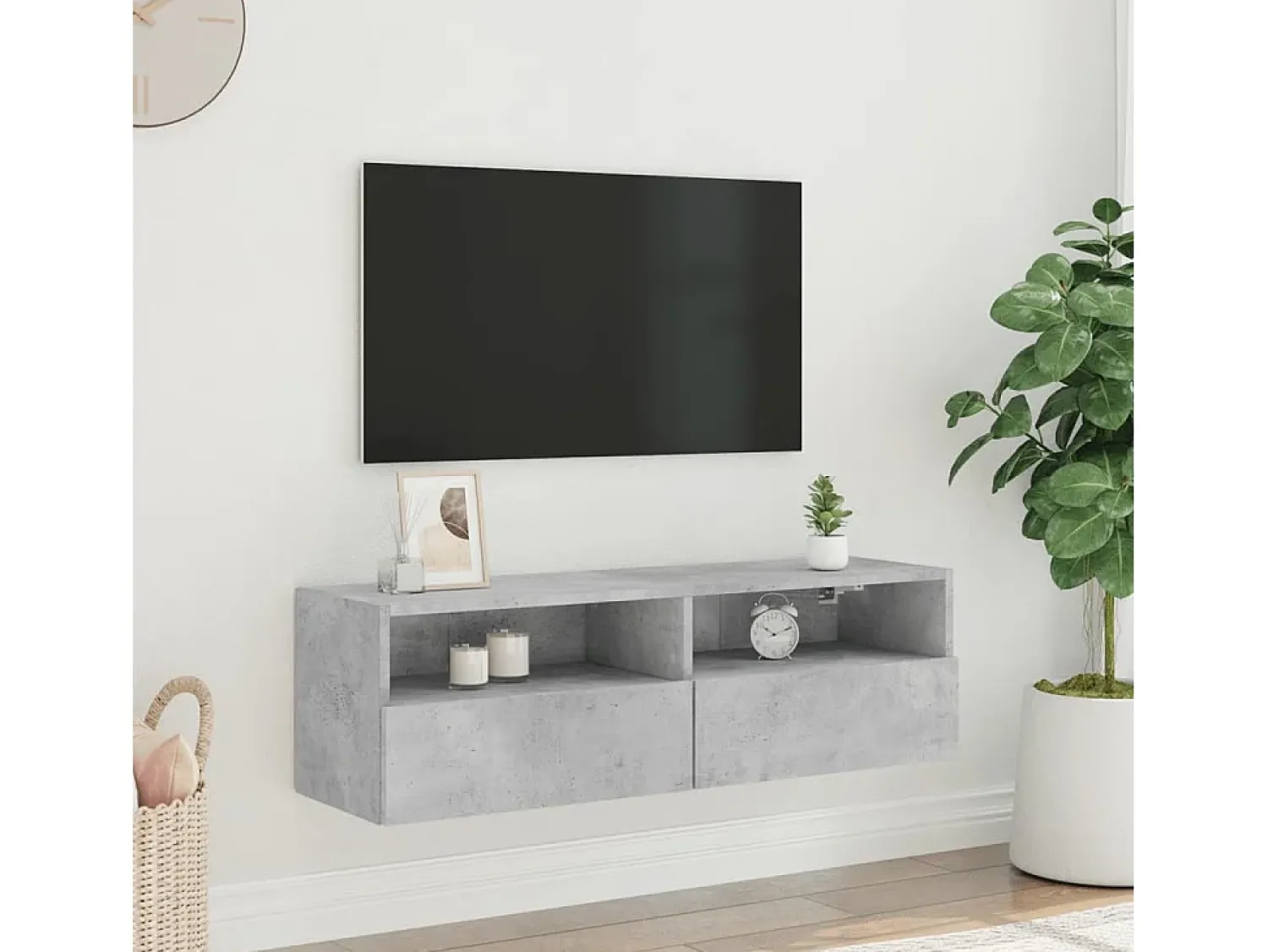 Móvel De Tv* Móvel parede p/ TV 100x30x30 cm derivados madeira cinza cimento PT184439 Cinzento