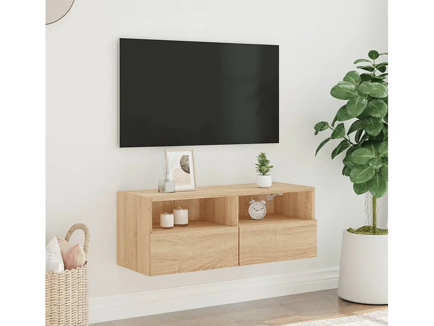 Móvel parede p/ TV 80x30x30cm derivados madeira carvalho sonoma PT700838^ Móvel De Tv
