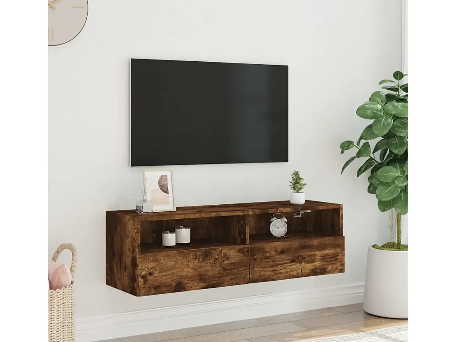 Móvel De Tv* Móvel parede TV 100x30x30 cm derivados madeira carvalho fumado PT507475 Castanho