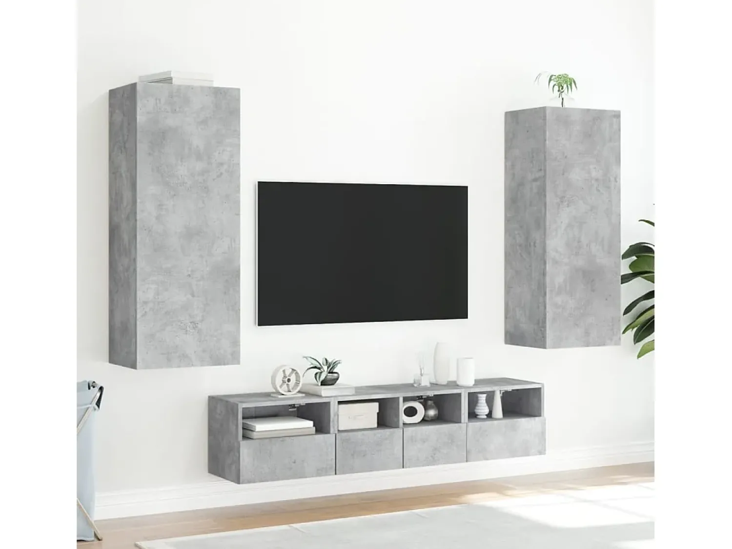 Móvel De Tv* Móvel parede TV 40,5x30x102 cm derivados madeira cinza cimento PT639288 Cinzento