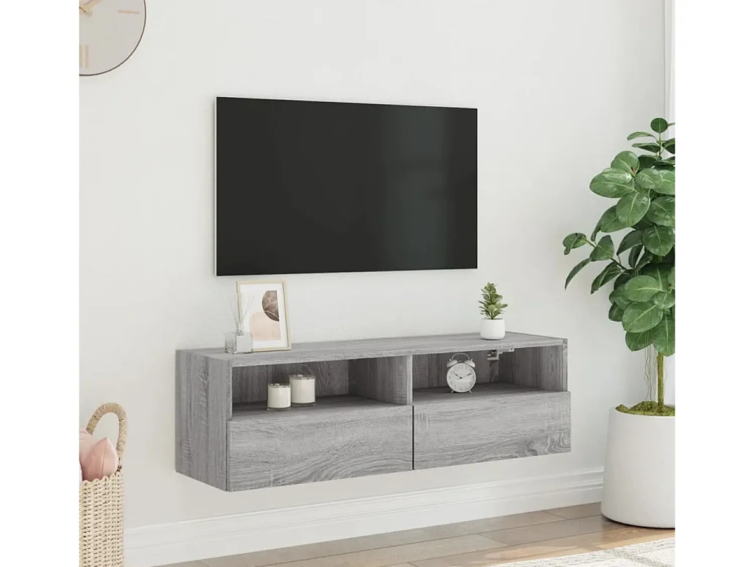Móvel parede TV 100x30x30 cm derivados de madeira cinza sonoma PT286669^ Móvel De Tv