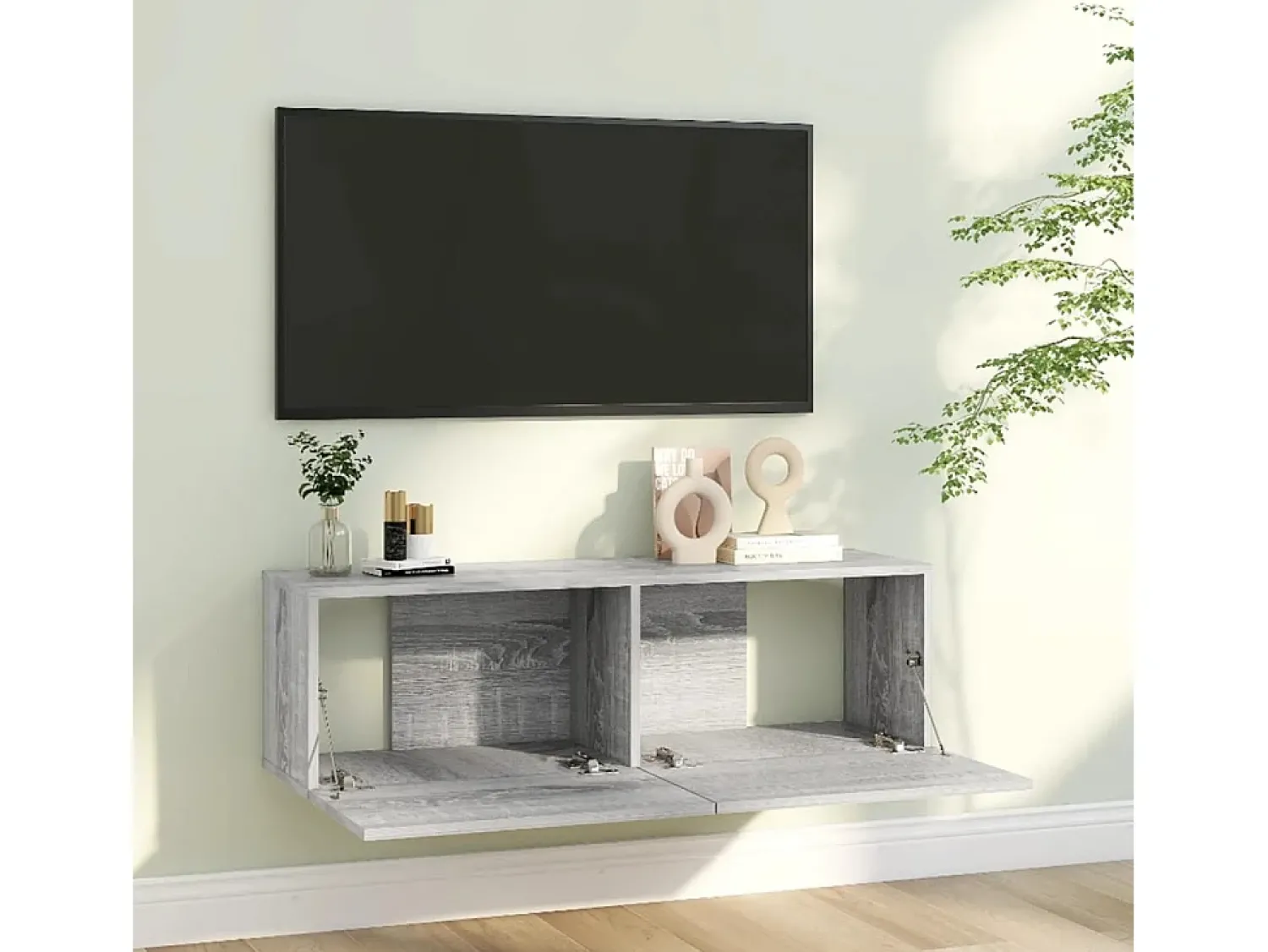 Móvel De Tv* Móvel parede TV 100x30x30 cm derivados de madeira cinza sonoma PT264727 Cinzento