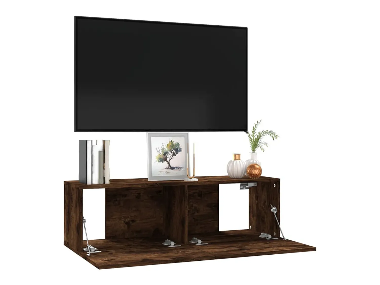 Móvel parede TV 100x30x30 cm derivados madeira carvalho fumado PT948592^ Móvel De Tv