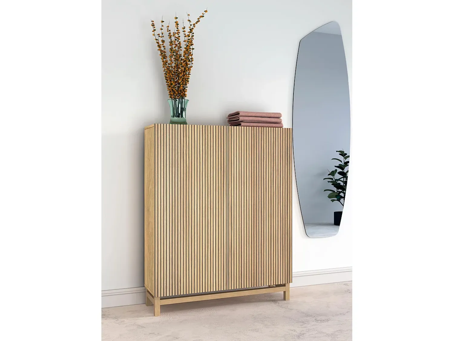 Móvel De Arrumação|Sapateira*Herdasa Móvel sapateira/armário - A112cm x C90cm x P27cm carvalho dourado portas impression serrado - Lofoten Natural escuro