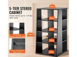 Móvel De Arrumação* Móvel SucceBuy Suporte Multimédia AV com 5 Níveis , Suporte Audio-Vídeo de Madeira Regulável em Altura Castanho