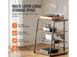 Móvel De Arrumação* Móvel SucceBuy Suporte Multimédia AV com 4 Níveis com Multitomadas, Suporte TV de Ângulo LED de Madeira Castanho