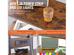 Móvel De Arrumação* Móvel SucceBuy Suporte Multimédia AV com 4 Níveis com Multitomadas, Suporte TV de Ângulo LED de Madeira Castanho