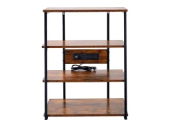 Móvel De Arrumação* Móvel SucceBuy Suporte Multimédia AV com 4 Níveis com Multitomadas, Suporte TV de Ângulo LED de Madeira Castanho