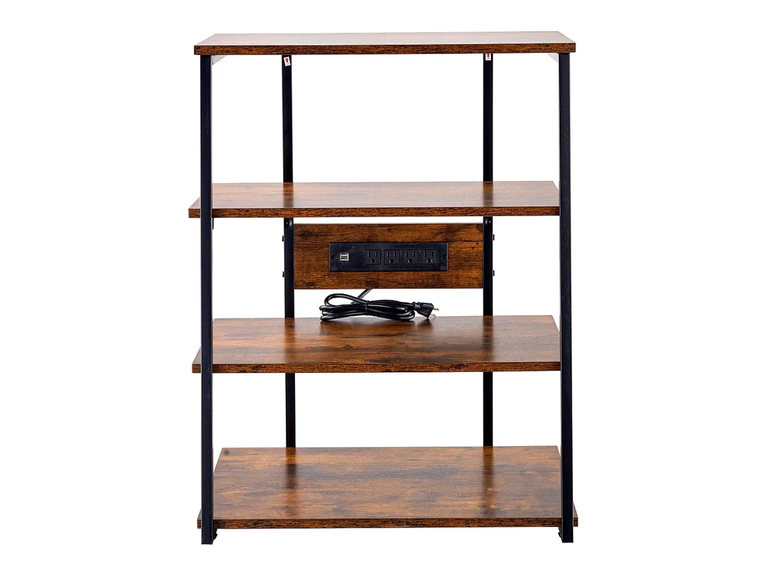 Móvel De Arrumação* Móvel SucceBuy Suporte Multimédia AV com 4 Níveis com Multitomadas, Suporte TV de Ângulo LED de Madeira Castanho