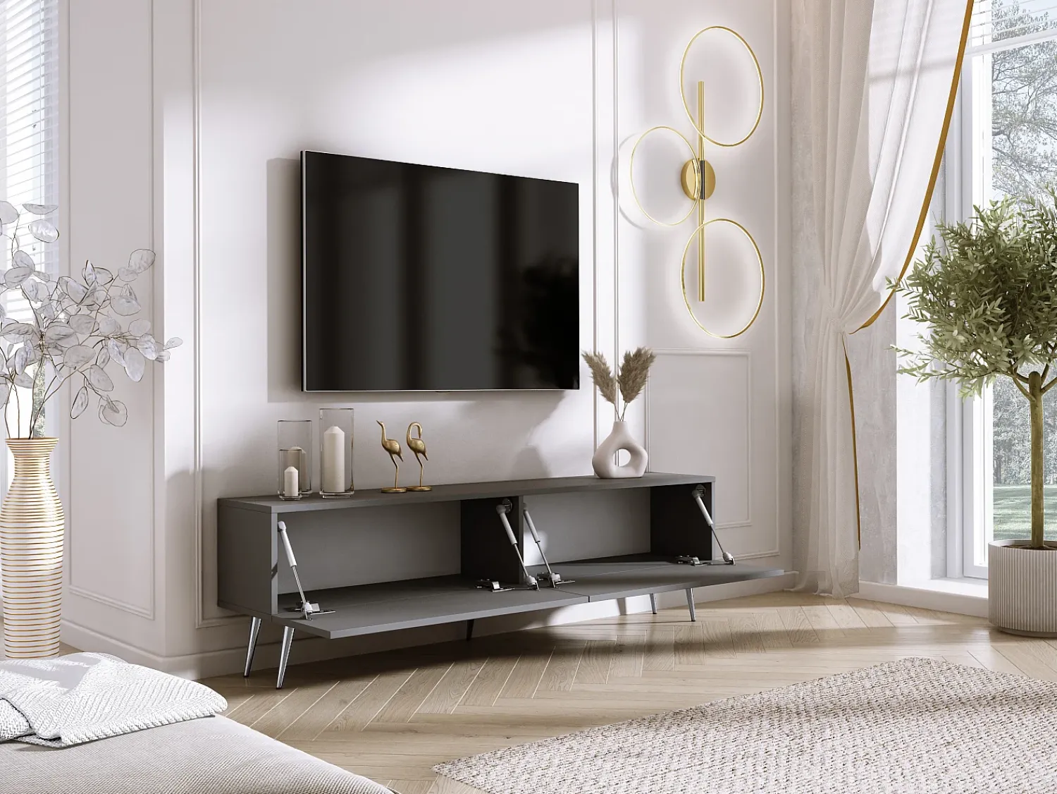 Móvel TV : Antracite, patas cromadas, 170 x 52 x 32 cm^ Móvel De Tv