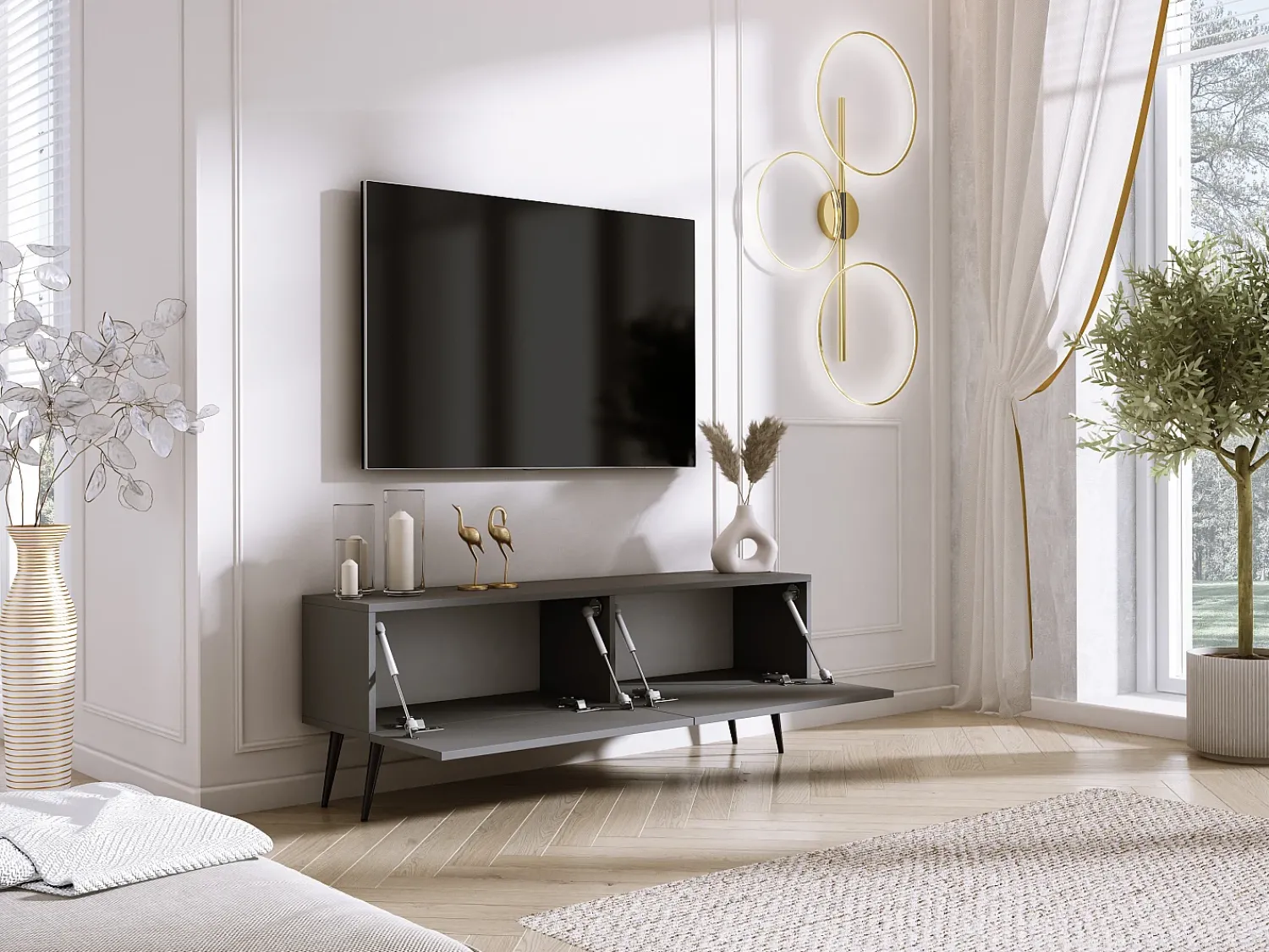 Móvel TV : Antracite, patas pretas, 140 x 52 x 32 cm^ Móvel De Tv