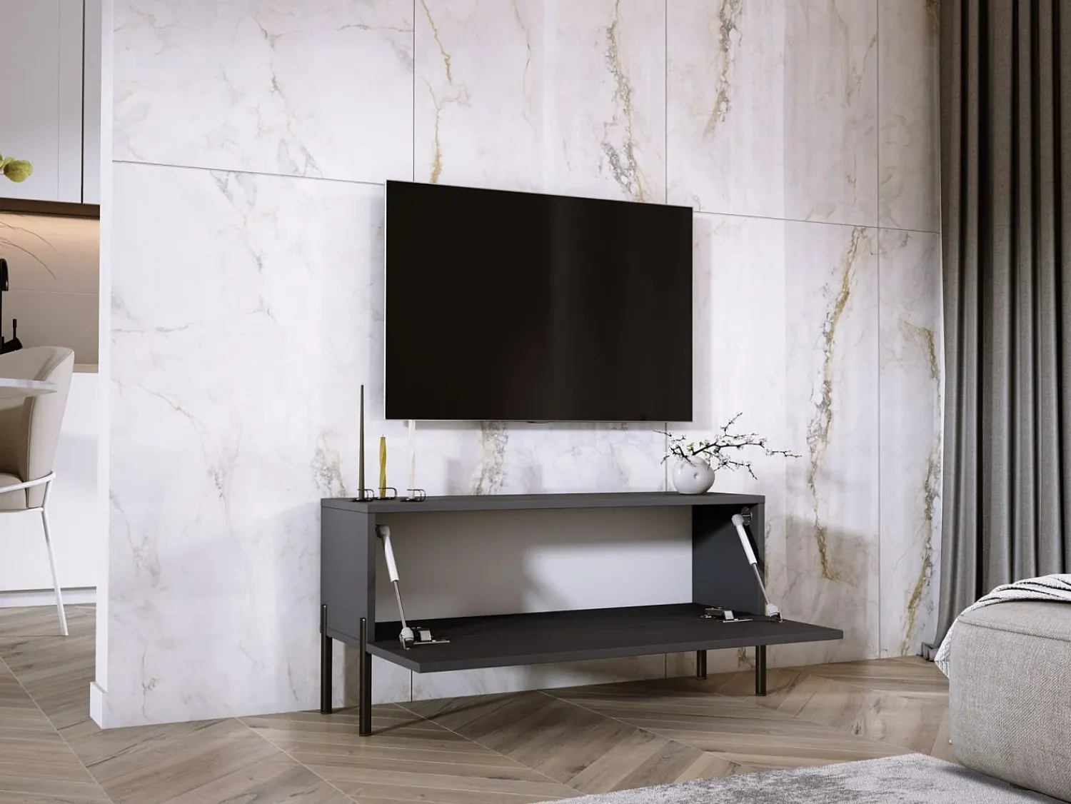 Móvel De Tv| Móvel TV : Antracite, patas pretas, 100 x 52 x 32 cm Cinzento