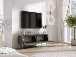 Móvel De Tv* Móvel TV : Antracite, patas douradas, 140 x 52 x 32 cm Cinzento