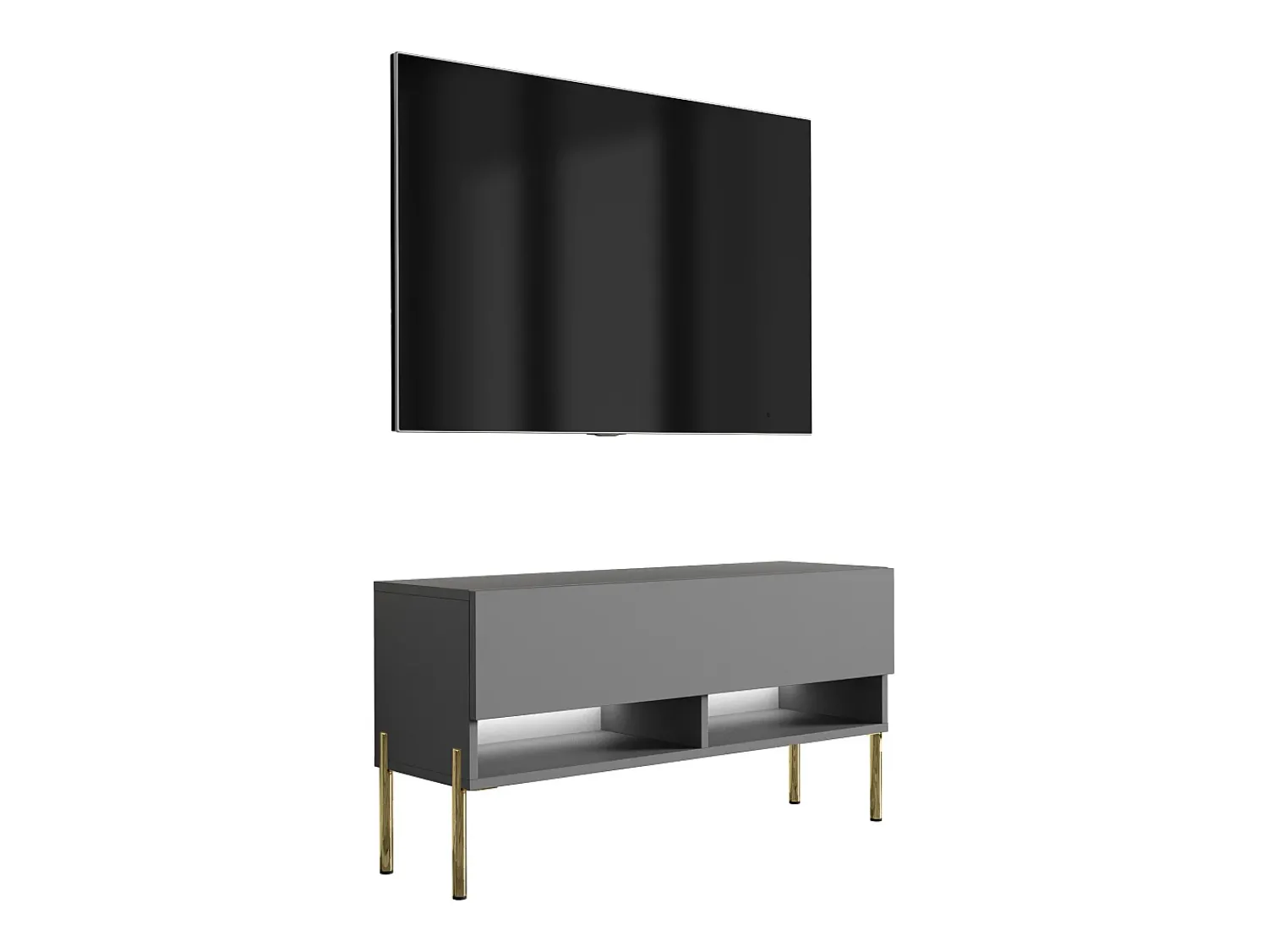 Hot Móvel TV : Antracite, pernas retas douradas, LED branco, 100 × 32 × 52 cm Cinzento