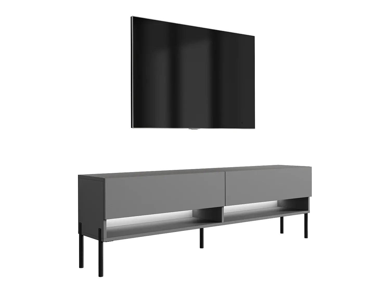 Móvel TV : Antracite, pernas pretas retas, LED branco, 170 × 32 × 52 cm Cinzento