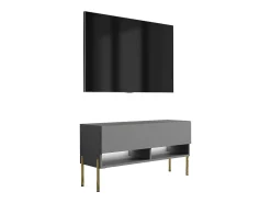 Móvel De Tv| Móvel TV : Antracite, pernas retas douradas, 100 × 32 × 52 cm Cinzento