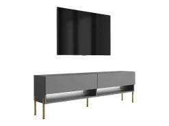 Móvel De Tv| Móvel TV : Antracite, pernas retas douradas, LED branco, 170 × 32 × 52 cm Cinzento
