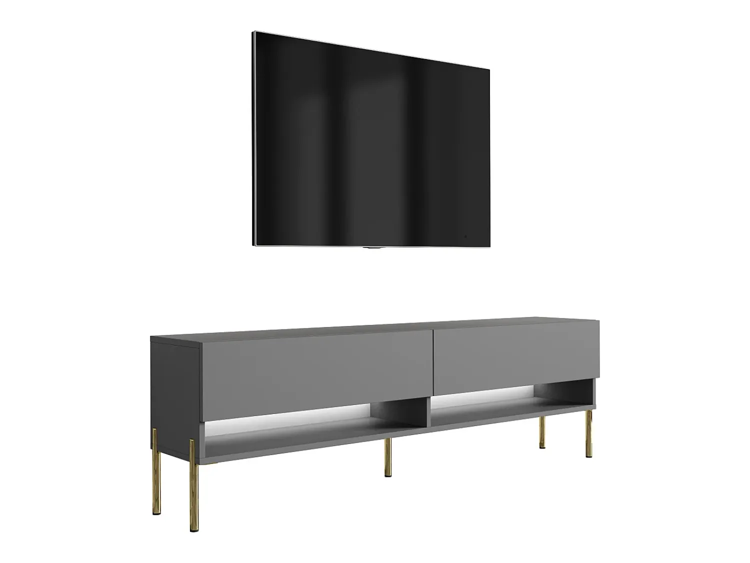 Móvel De Tv| Móvel TV : Antracite, pernas retas douradas, LED branco, 170 × 32 × 52 cm Cinzento