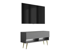 Online Móvel TV : Antracite, pernas douradas, LED branco, 100 × 32 × 52 cm Cinzento