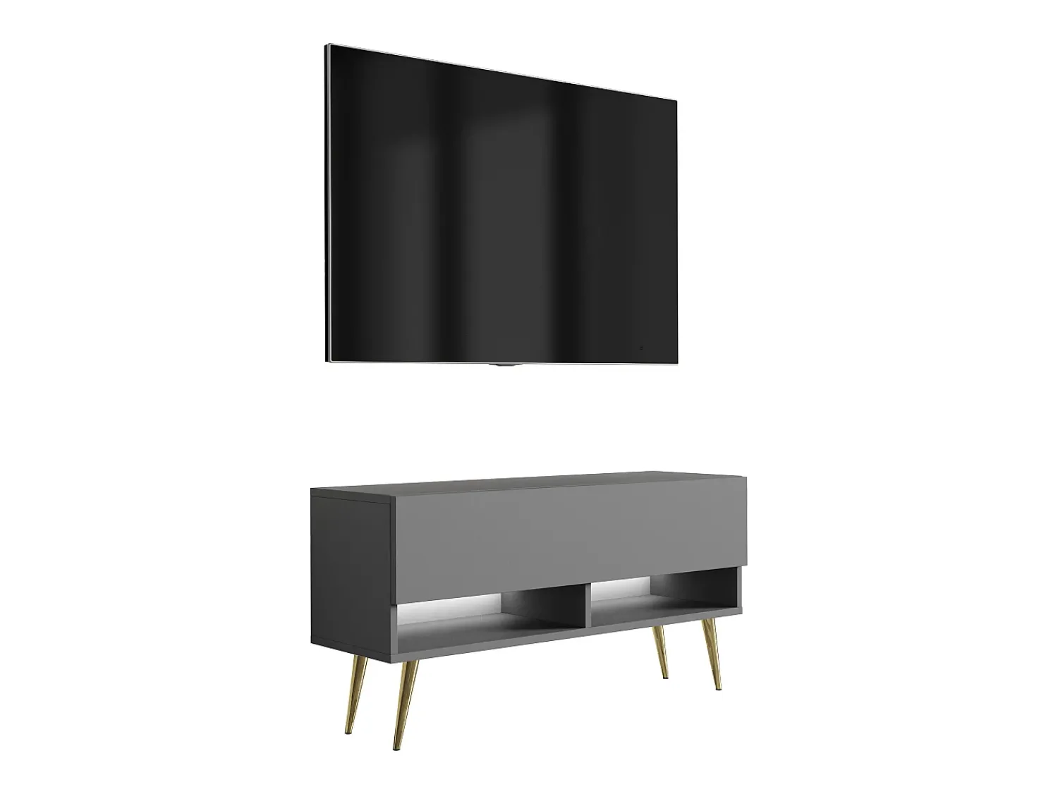Online Móvel TV : Antracite, pernas douradas, LED branco, 100 × 32 × 52 cm Cinzento