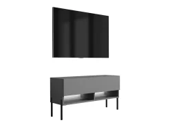 Sale Móvel TV : Antracite, pernas pretas retas, LED branco, 100 × 32 × 52 cm Cinzento