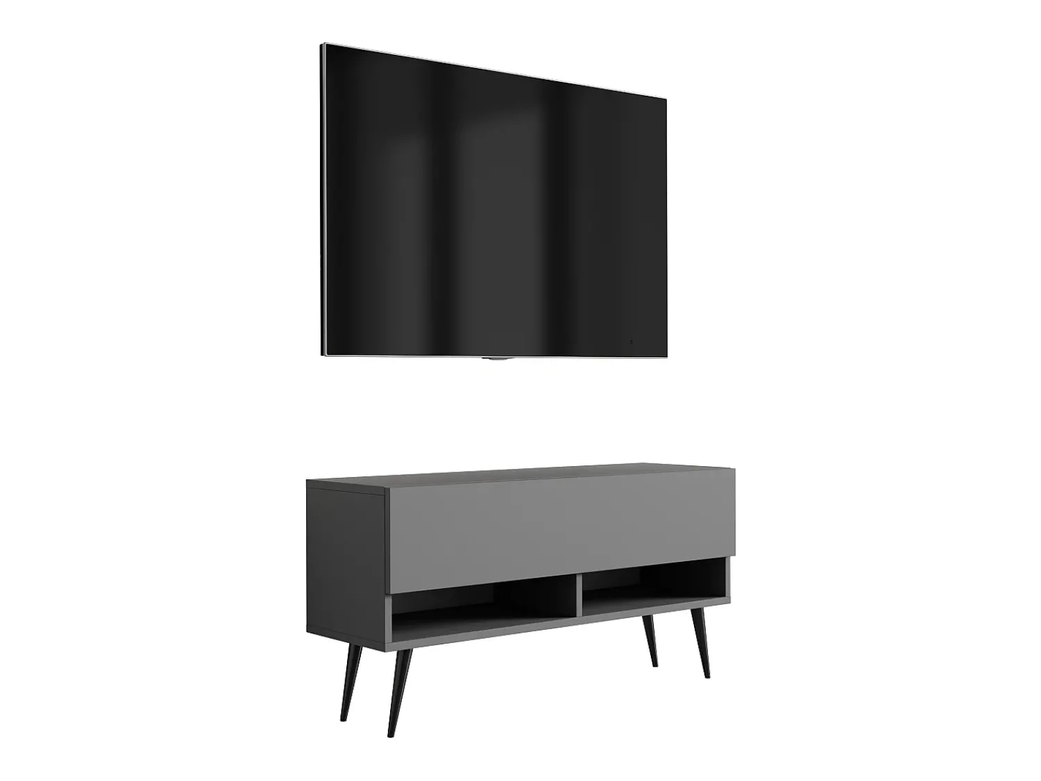 Móvel De Tv* Móvel TV : Antracite, pernas pretas abertas, 100 × 32 × 52 cm Cinzento