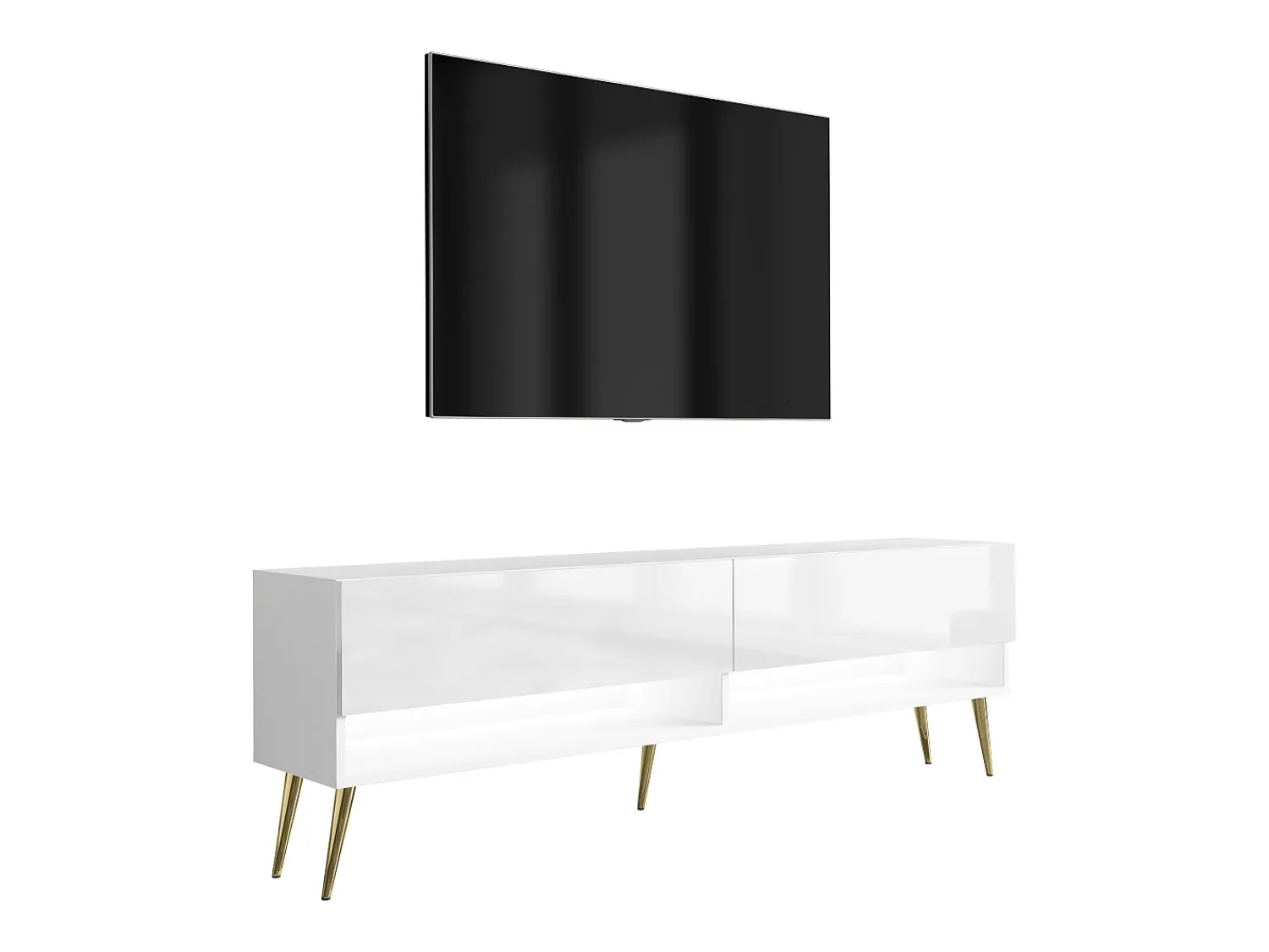 Móvel De Tv* Móvel TV : Fosco / Brilhante, pernas douradas, LED , 170 × 32 × 52 cm Branco