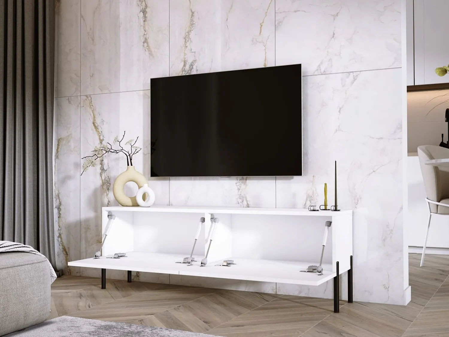 Online Móvel TV : Fosco / Brilhante, patas pretas, 140 x 52 x 32 cm Branco