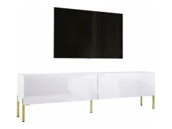 Móvel TV : Fosco / Brilhante, patas douradas, 170 x 52 x 32 cm Branco