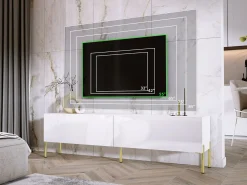 Móvel TV : Fosco / Brilhante, patas douradas, 170 x 52 x 32 cm Branco