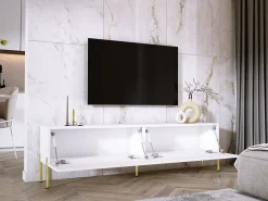 Móvel TV : Fosco / Brilhante, patas douradas, 170 x 52 x 32 cm Branco