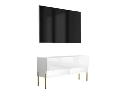Móvel De Tv* Móvel TV : Fosco / Brilhante, pernas retas douradas, LED , 100 × 32 × 52 cm Branco