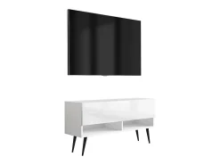 Outlet Móvel TV : Fosco / Brilhante, pernas pretas abertas, 100 × 32 × 52 cm Branco