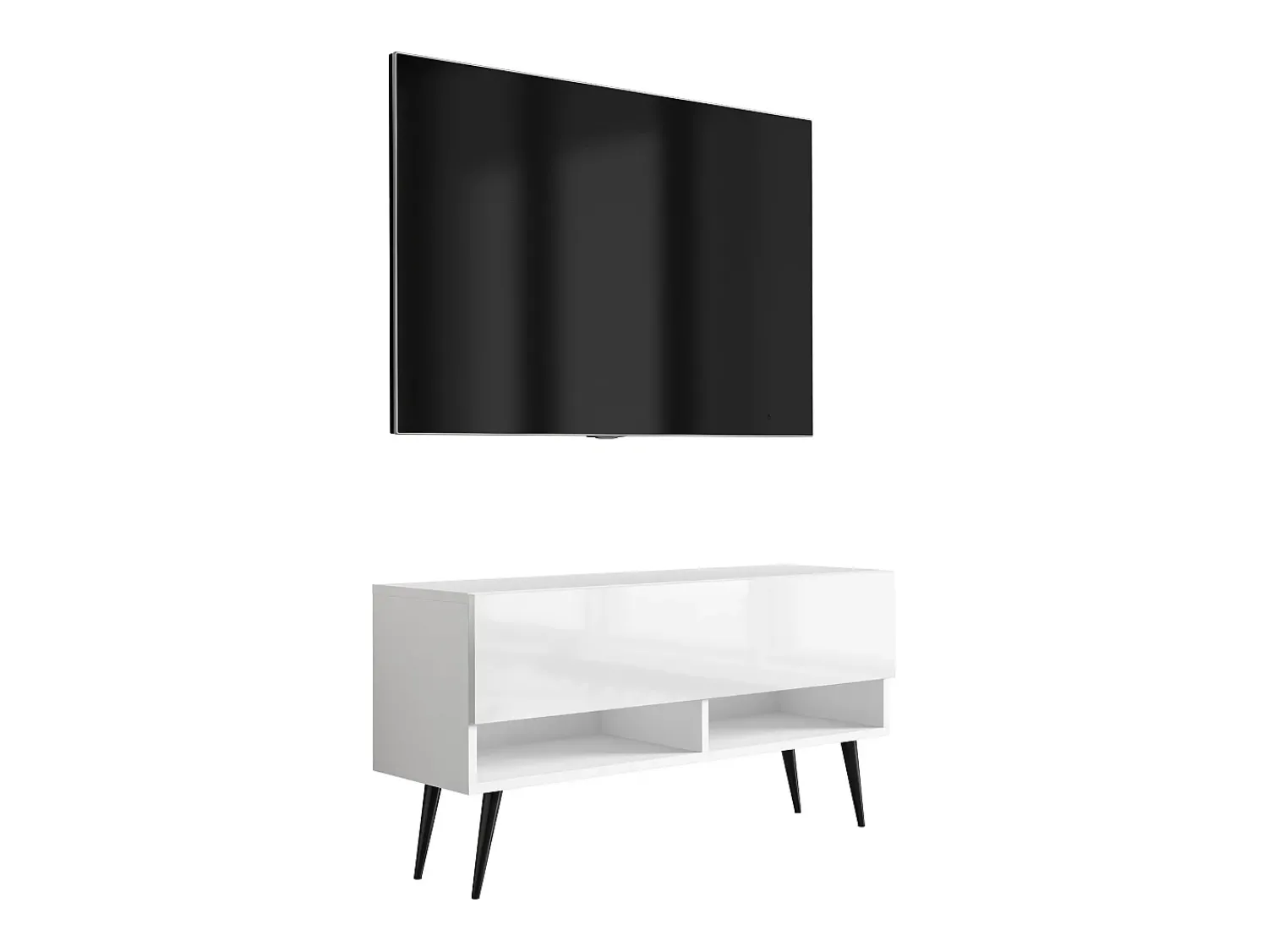 Outlet Móvel TV : Fosco / Brilhante, pernas pretas abertas, 100 × 32 × 52 cm Branco