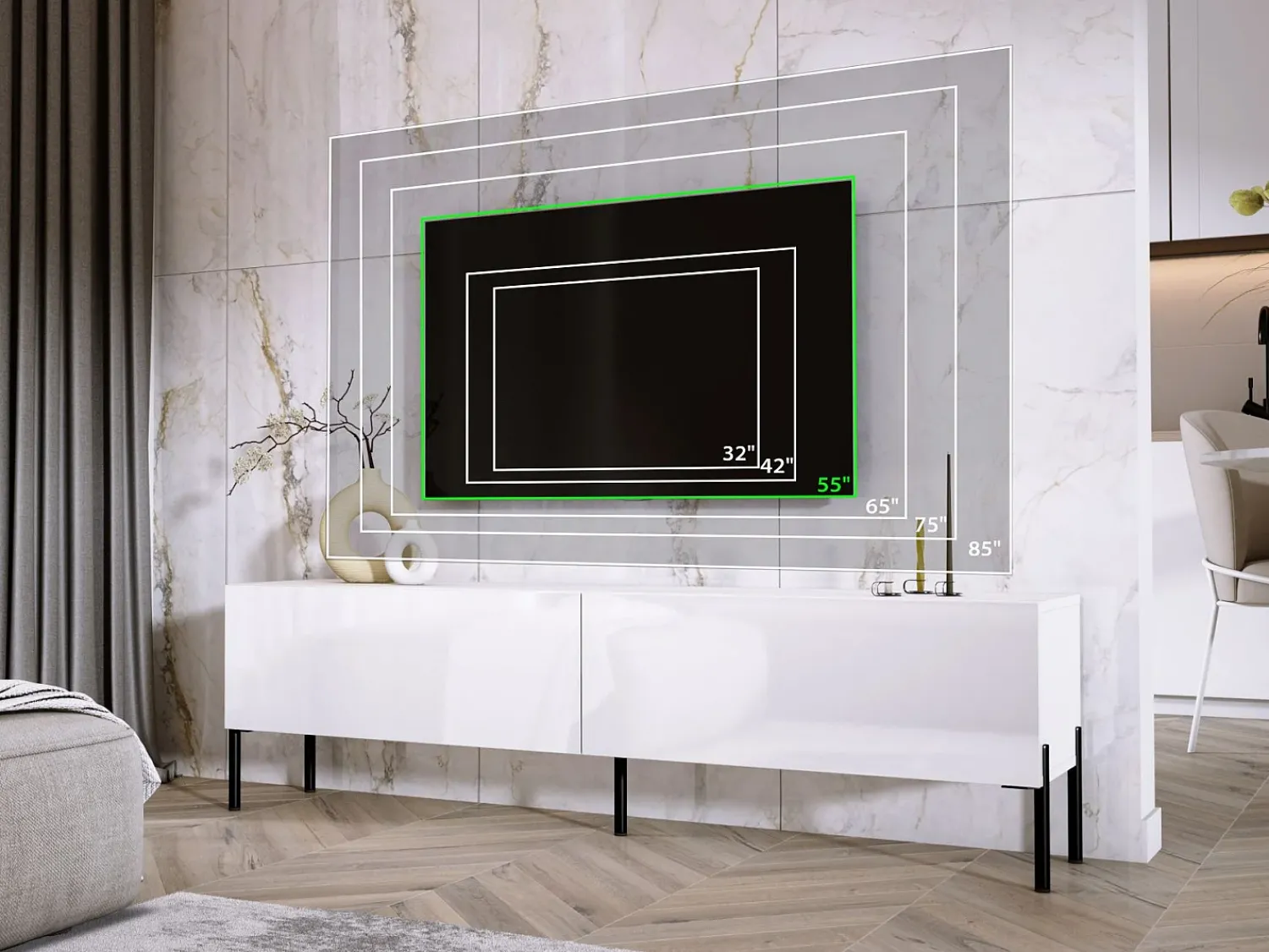 Móvel TV : Fosco / Brilhante, patas pretas, 170 x 52 x 32 cm^ Móvel De Tv