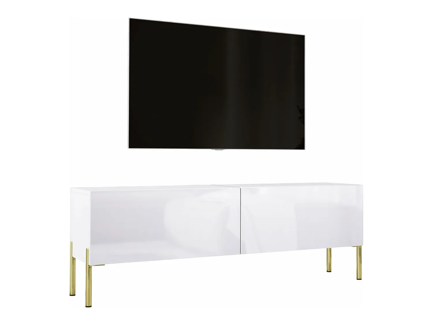 New Móvel TV : Fosco / Brilhante, patas dourados, 140 x 52 x 32 cm Branco