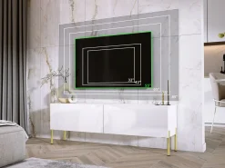 New Móvel TV : Fosco / Brilhante, patas dourados, 140 x 52 x 32 cm Branco