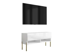 Discount Móvel TV : Fosco / Brilhante, pernas retas douradas, 100 × 32 × 52 cm Branco