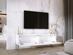 Discount Móvel TV : Fosco / Brilhante, patas cromadas, 140 x 52 x 32 cm Branco