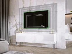 Discount Móvel TV : Fosco / Brilhante, patas cromadas, 140 x 52 x 32 cm Branco
