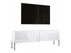 Discount Móvel TV : Fosco / Brilhante, patas cromadas, 140 x 52 x 32 cm Branco