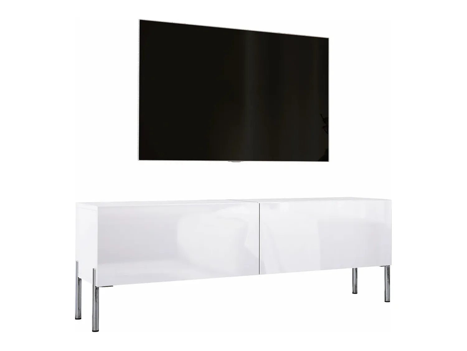 Discount Móvel TV : Fosco / Brilhante, patas cromadas, 140 x 52 x 32 cm Branco