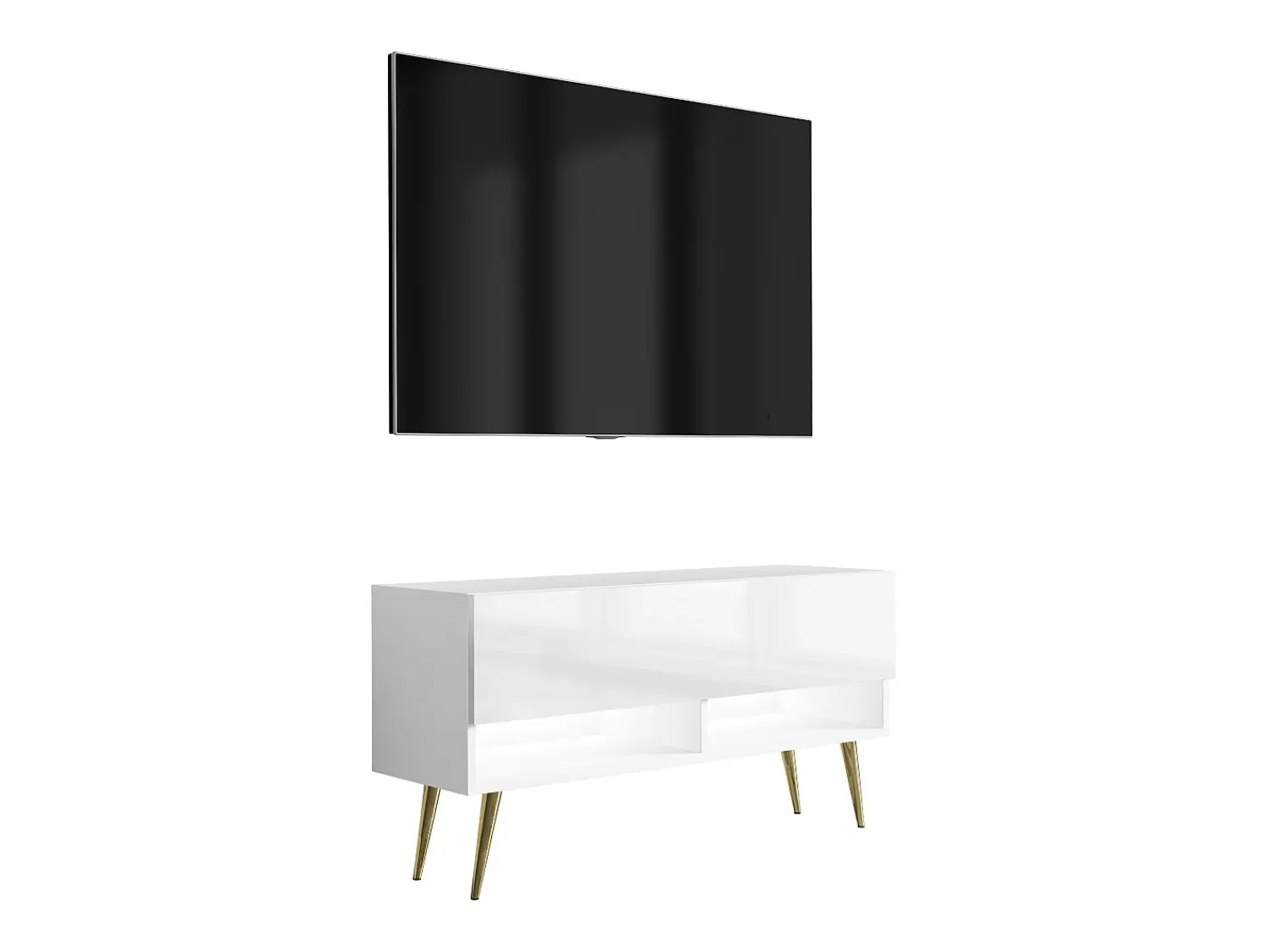 Móvel TV : Fosco / Brilhante, pernas douradas, LED , 100 × 32 × 52 cm^ Móvel De Tv