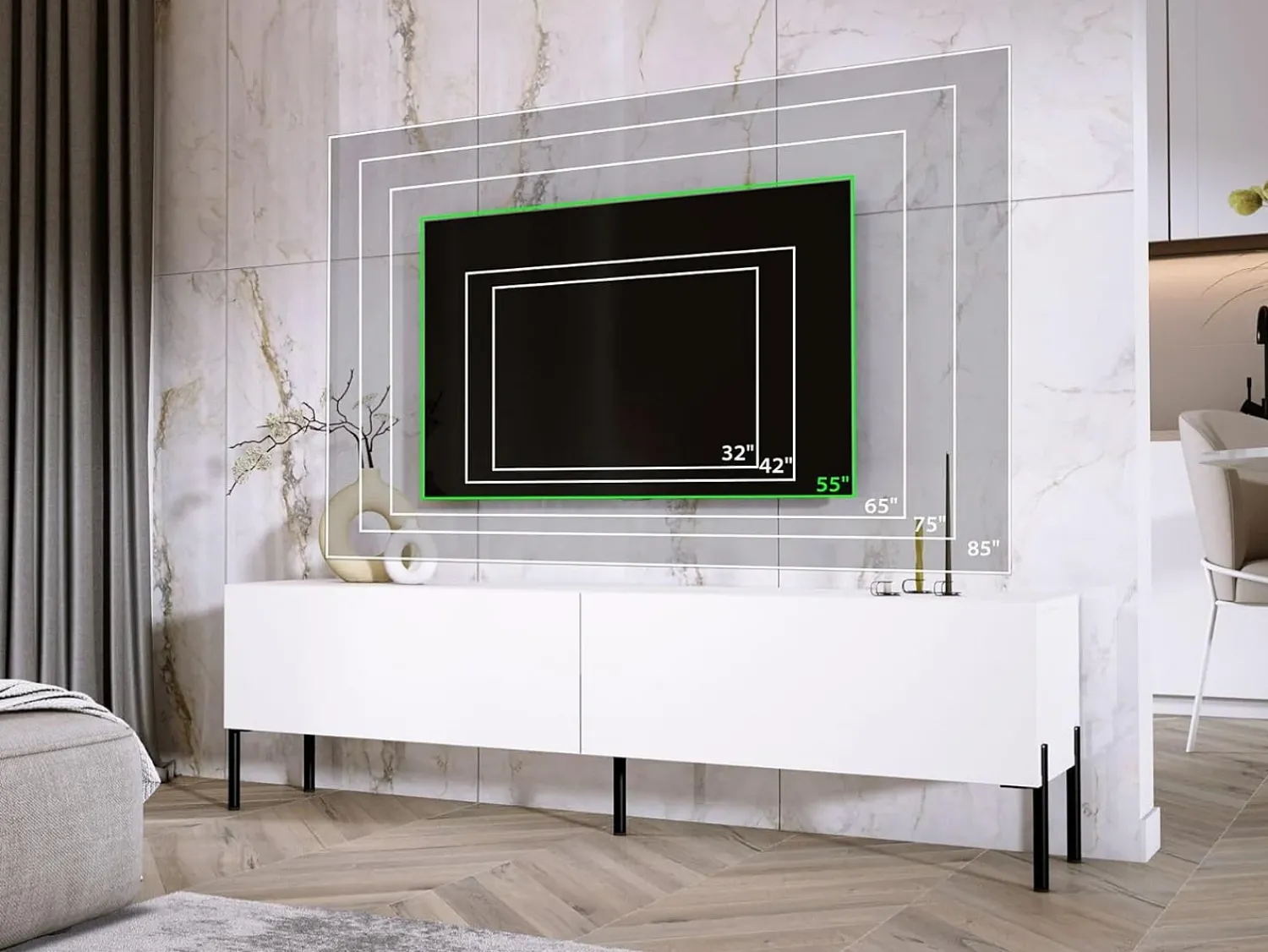 Hot Móvel TV : Fosco / Brilhante, patas cromadas, 170 x 52 x 32 cm Branco