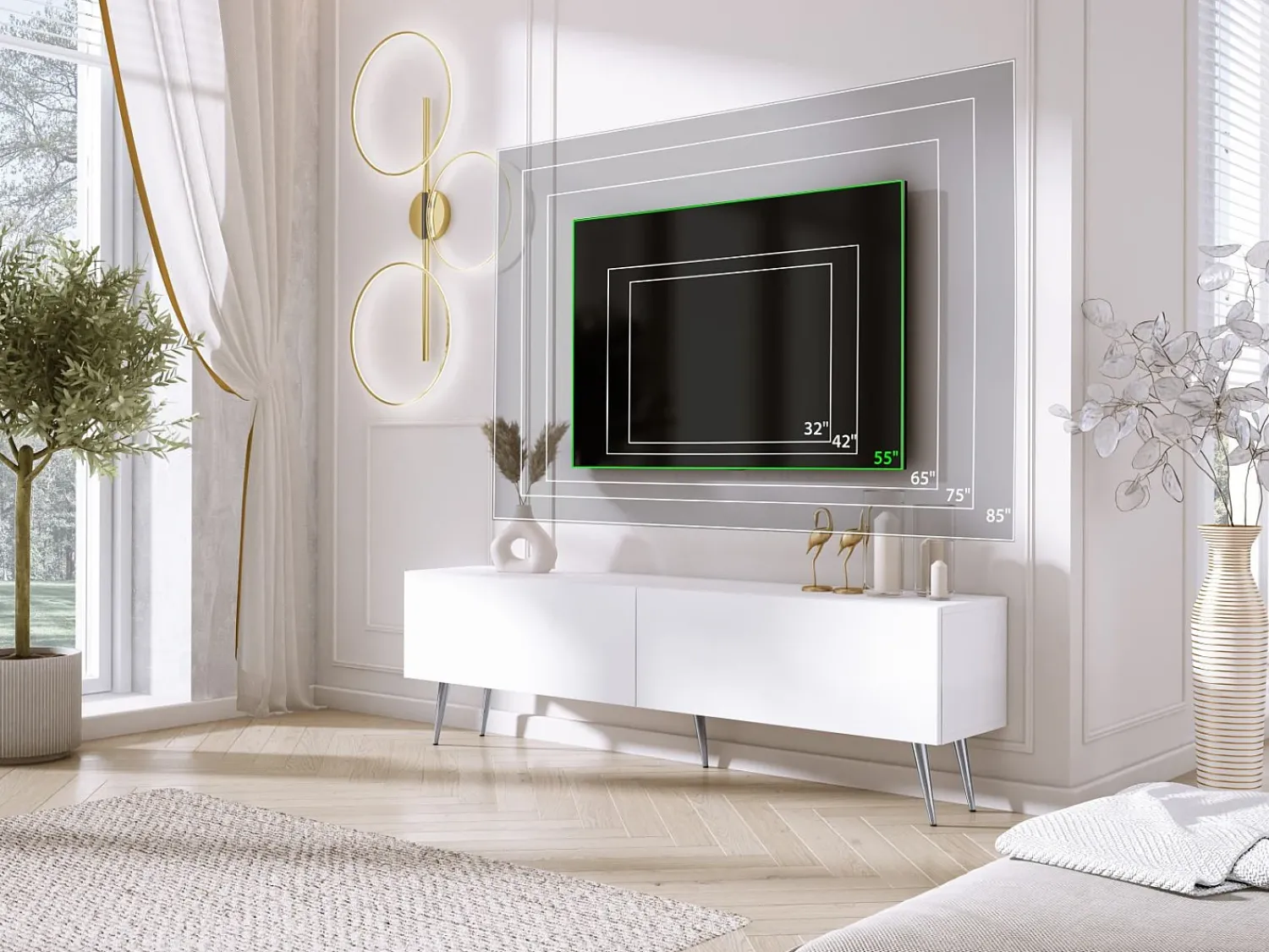 Móvel De Tv| Móvel TV : Fosco, patas cromadas, 170 x 52 x 32 cm Branco
